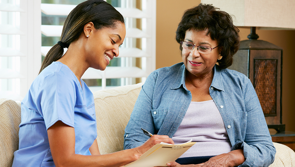 Woman with caregiver