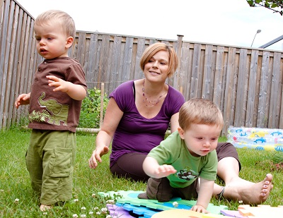 Kids playing in the backyard.